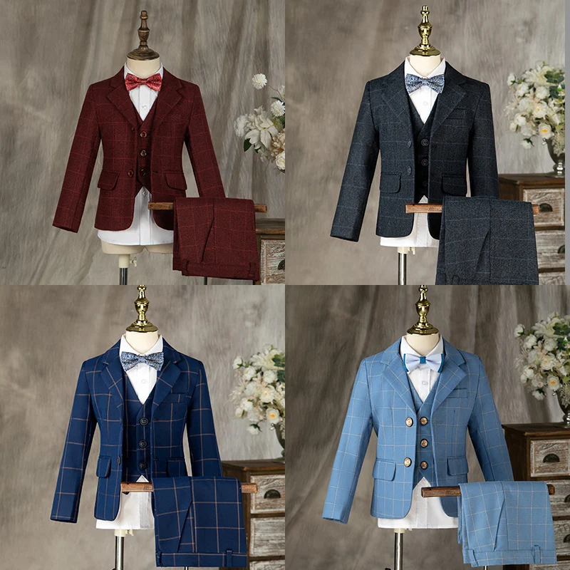 Children Formal Wedding Party Suit Set Boys Birthday Party Performance Chorus Costume Kids Blazer bowtie Pants Clothing Set