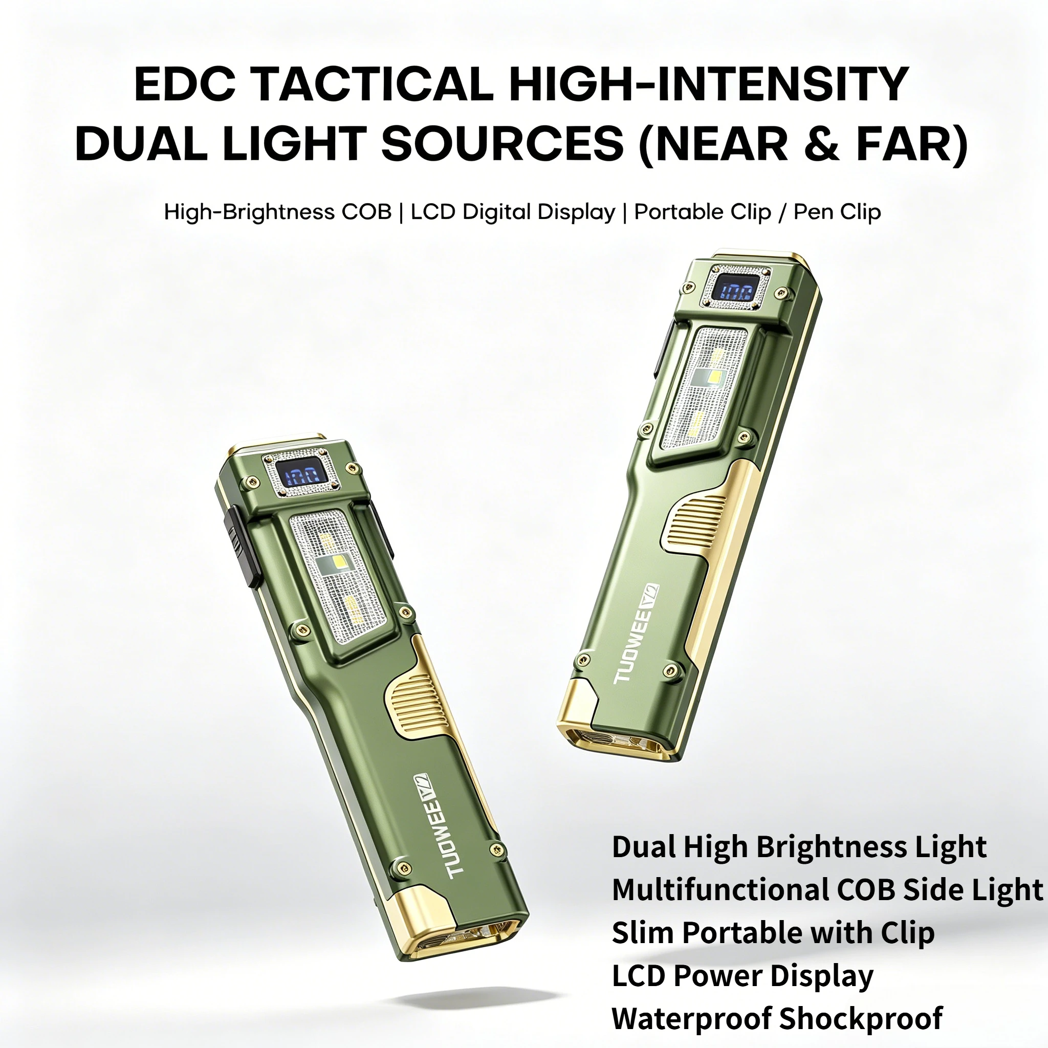 Linterna EDC Ultra Delgada, TUOWEE TZ2, Alto Lumen, Multimodo (UV/Repelente de Mosquitos), Recargable con Clip para Camping