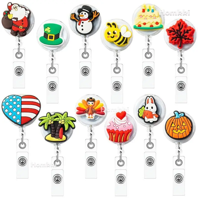 12Pcs Retractable Pull Badge Set Holiday Badge Reel Clip Cute Bee ID Card Holder Name Tag Decor for Party School Office Supplies