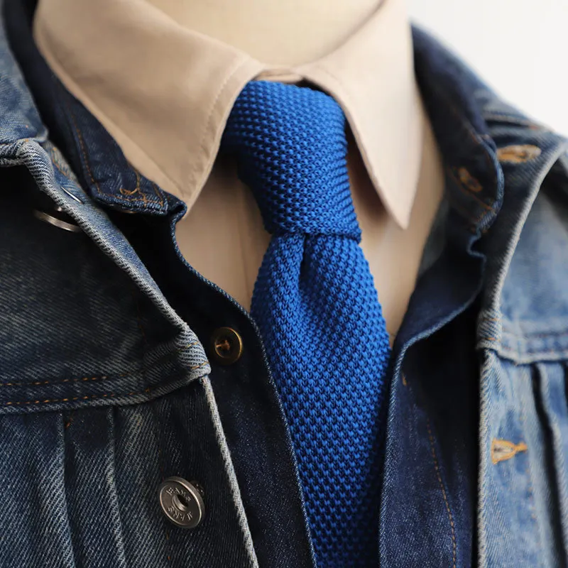 Вязаный галстук 6 см, тонкие модные вязаные галстуки для мужчин, однотонный черный, белый, синий, бордовый, вязаный узкий мужской галстук