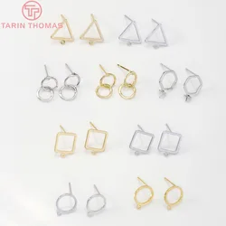 (2550)6PCS 24K Gold Color Plated Brass Shaped Stud Earrings for Jewerly Making Diy Jewelry Findings Accessories wholesale