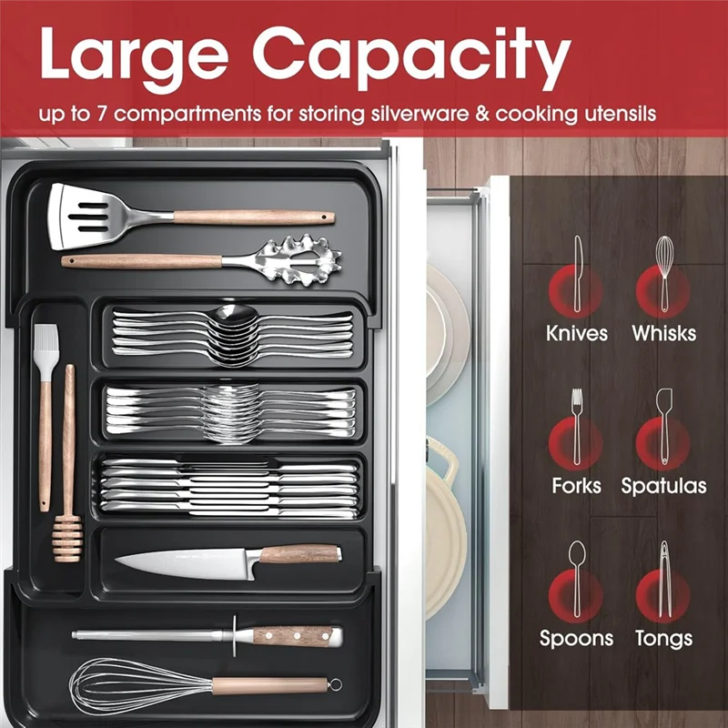 

ABJN-For Forks,Knives Silverware Organizer-Expandable Kitchen Drawer Cutlery Utensil Organizer