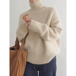 Women's Heavy Turtleneck Cashmere Sweater, Loose, Slim, Bottoming, Pullover, Lazy Wool Sweater, Autumn and Winter, 100%