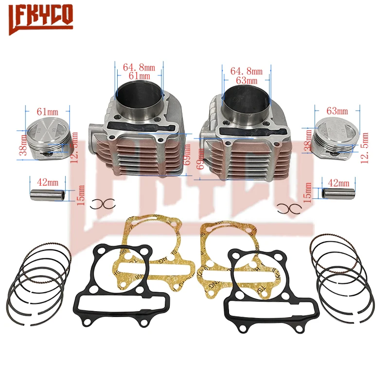 

Motorcycle 61mm/63mm Bore Cylinder Kit Motor for Kymco Agility125 DJ125S Heroism 150 Movie XL125 Super 8 125 Scooter Motoblock