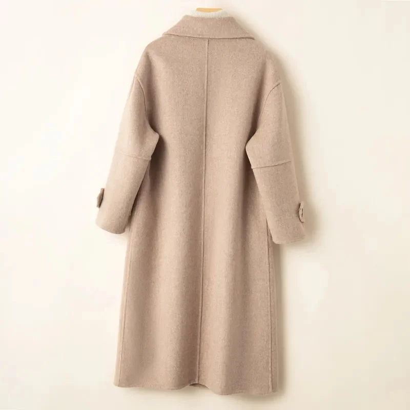 Autunno 100% Cappotto di Cachemire Double Sided Inverno delle Donne Nuovo Temperamento Sottile Cappotti di Lana Solido Casual Cappotto Lungo Femminile
