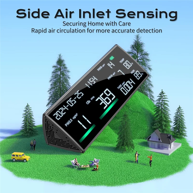 【ГОРЯЧИЙ】Монитор качества воздуха-TVOC, PM2,5, PM1,0, PM10, дисплей температуры, влажности и времени, тестер качества металлической поверхности