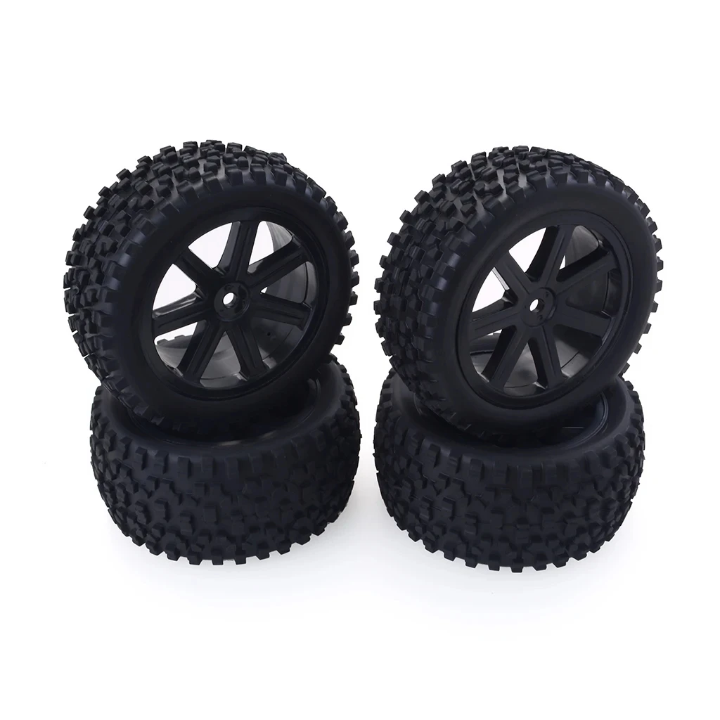 

4pcs Black Front Rear Pentagram Plastic Wheel Rims + High Grip Rubber Tires Tyres for RC 1:10 Off-Road Car Buggy