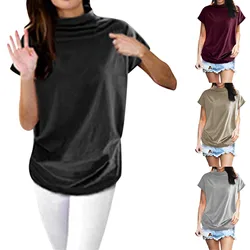 Half Turtleneck Doll Sleeve T-Shirt Solid Color Mock Neck Short Sleeve Sleeveless Turtleneck Tops for Women