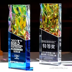Customized Colorful Crystal Trophy Company Annual Meeting Excellent Employee Souvenirs Home Decoration Craft Lettering Medal 1Pc