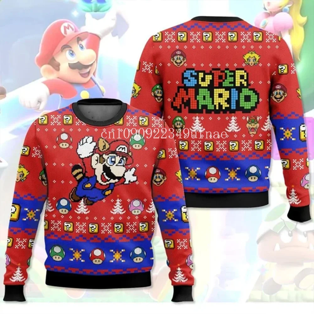 Disney men's and women's hoodies, sweatshirts, lovers fashion, warm and comfortable, 3D animation Mario Christmas Ugly sweater 2