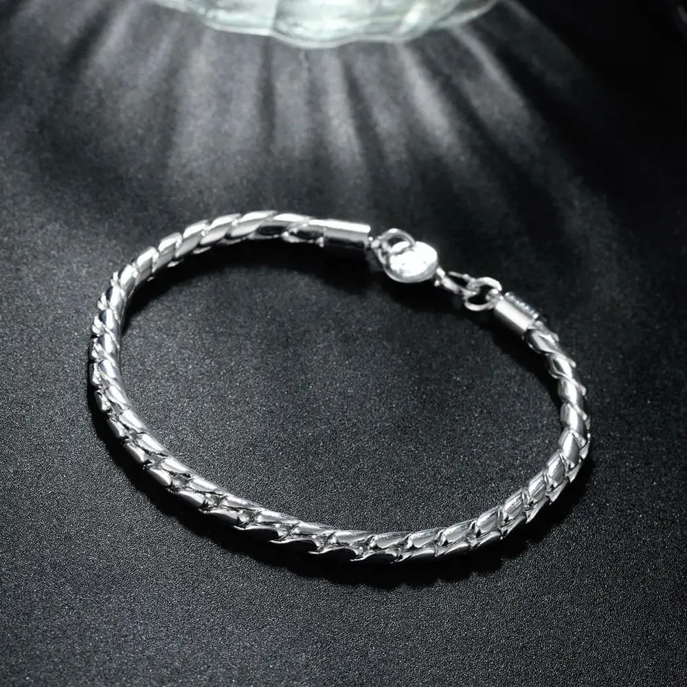 2024 New 925 Sterling Silver 4mm Twist Chain Bracelet For Women Men Christmas Valentine\'s Day Fashion Jewelry High Quality Gifts