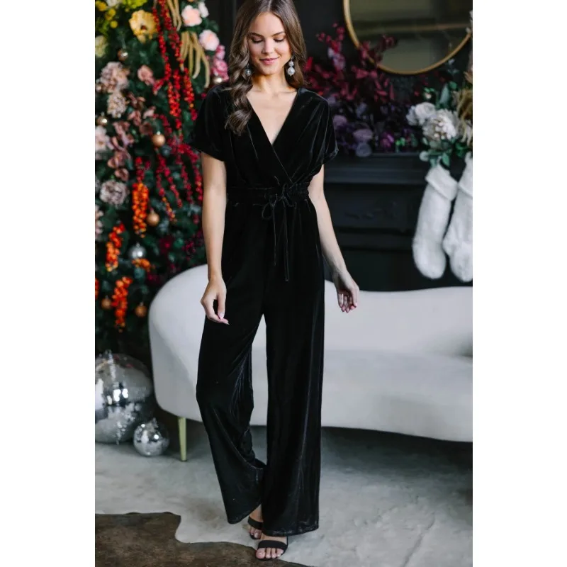 Luxury High Quality Jumpsuit Short Sleeve  Jump Suits for Women Spring Summer Jumpsuit Sexy V-neck Festival Outfit Rompers Trend