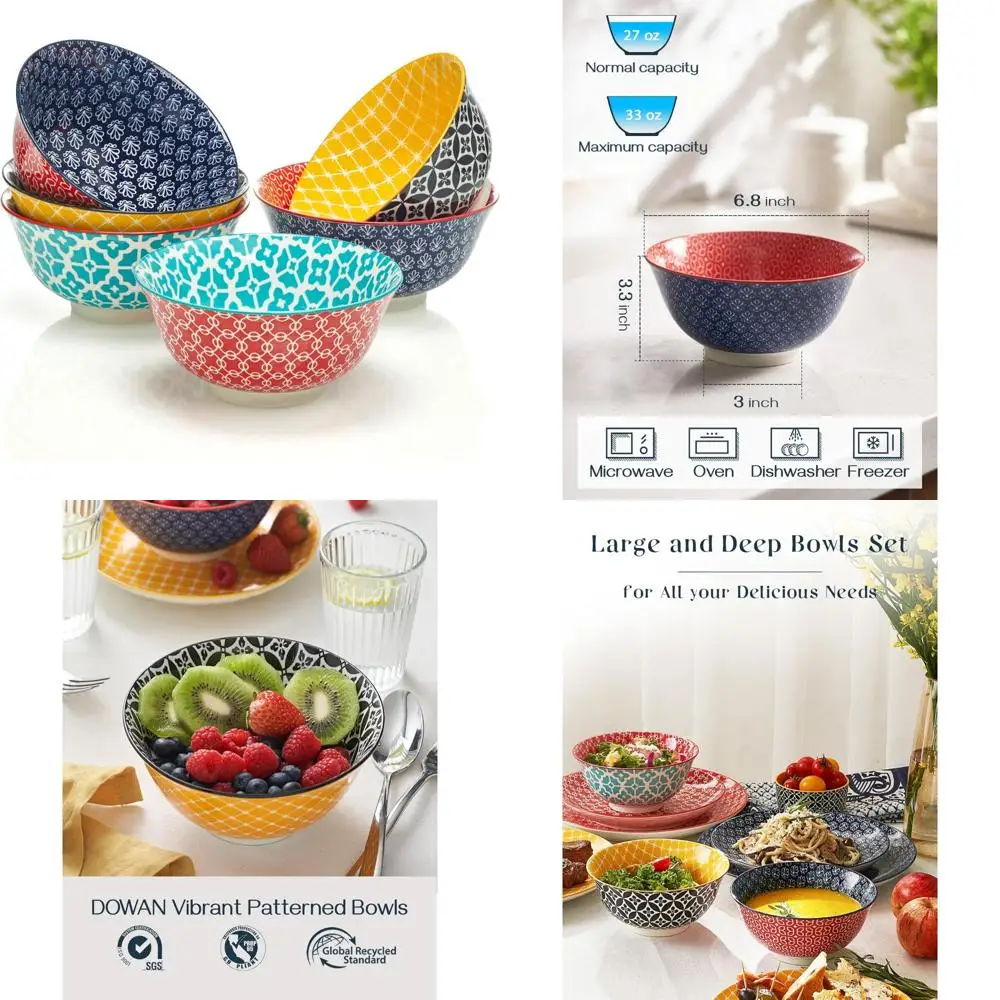 

Большая керамическая глубокая миска, набор из 6 предметов для рамен, макарон, салата - фарфоровые сервировочные миски с ярким рисунком