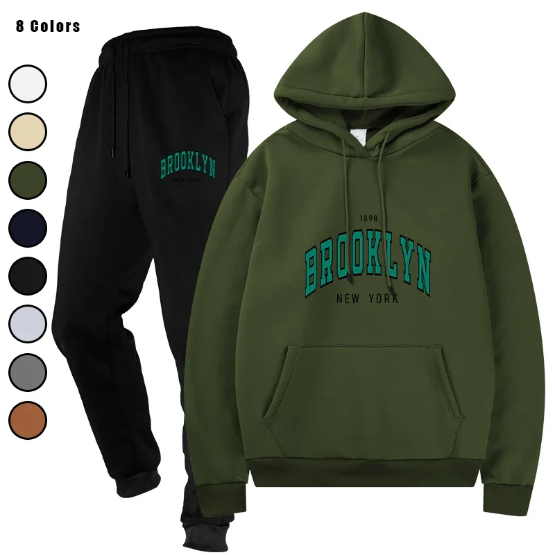 

Autumn Winter Two - Piece Hooded Sweatshirt and Sweatpants Men's Set Jogging Streetwear Casual Clothing