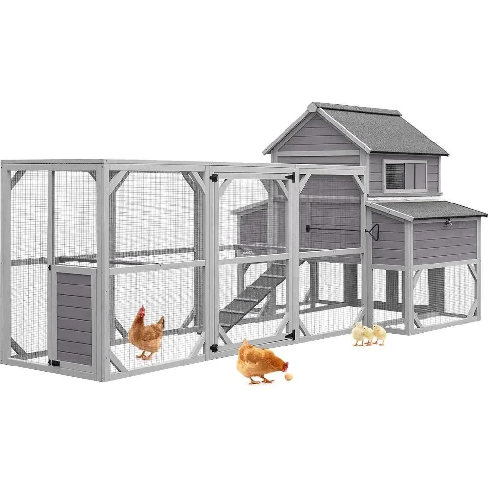 

55ft² Chicken Coop for 10-15 Chickens Chicken House with 6 Nesting Boxes Hen House Wooden Poultry Cage with Run