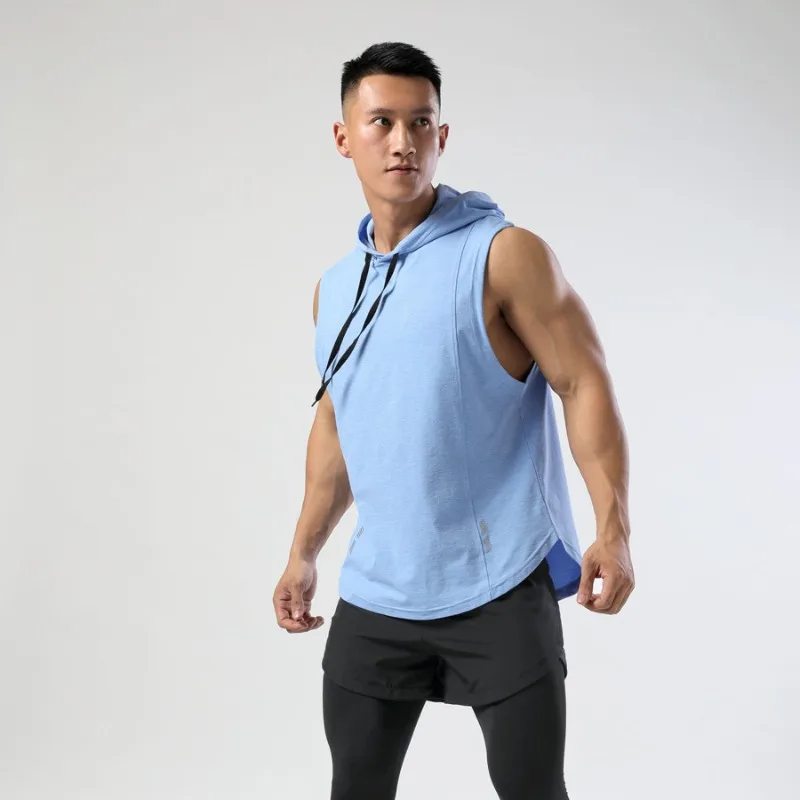 Mens Sleeveless Hooded Tee Quick Dry Workout Vest for Gym Running Boxing Training