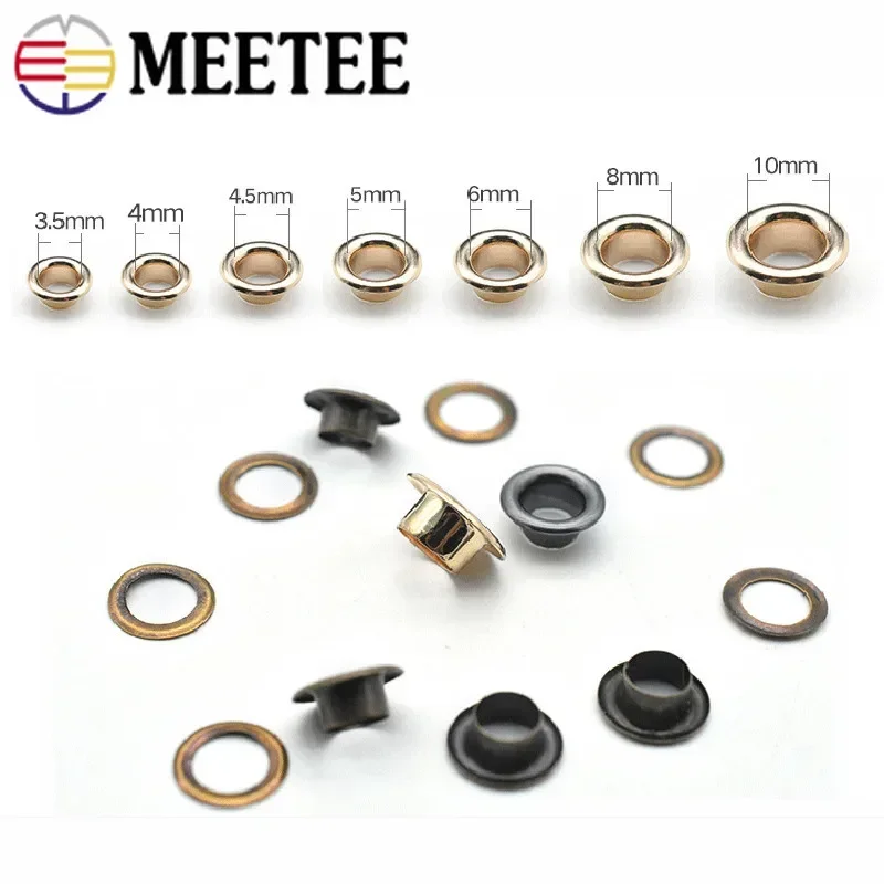 50Pcs 3.5-15mm Copper Eyelet Buckles Brass O Ring Rivet Bag Strap Airhole Nail Belt Webbing Shoes Hollow Buckle Sewing Accessory