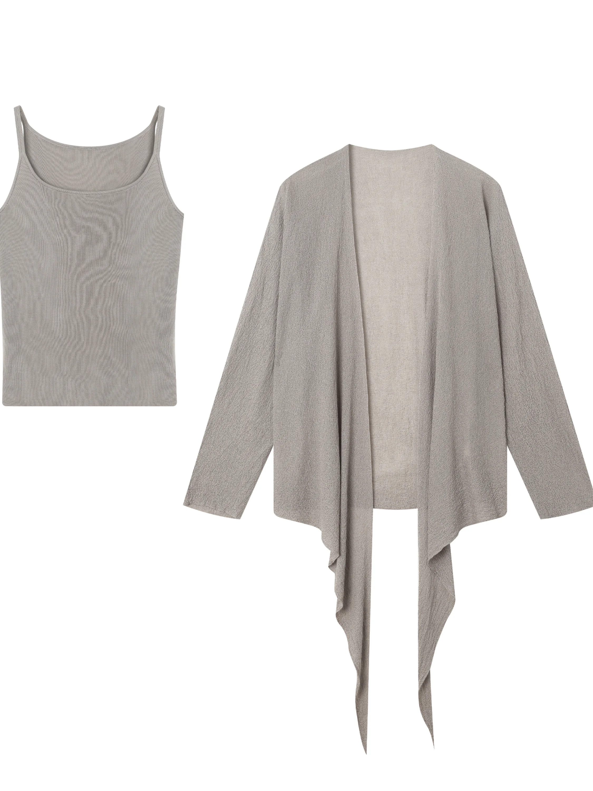 

Liu Jiujie Muzy Island Unique Beautiful Layered Set Women's Sun Protection Knitted Top Strap Vest Two-Piece Set