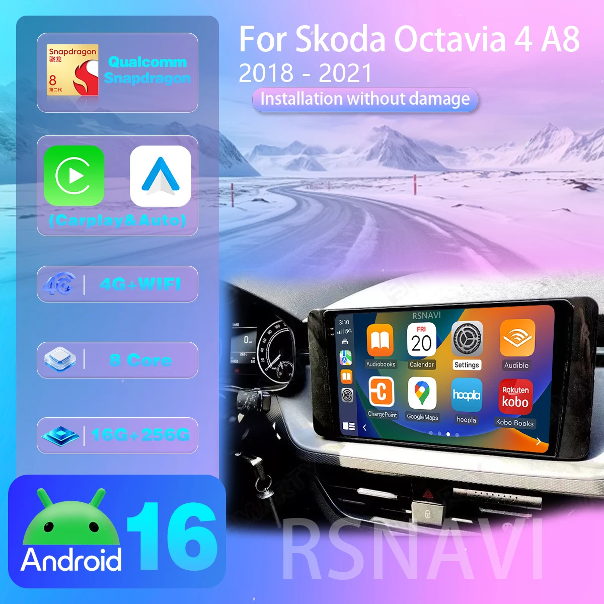 Android 16 Für Skoda Octavia 4 A8 2019-2021 Carplay Auto GPS Stereo BT Multimedia 360 Kamera 2din Head Unit Snapdragon WIFI+4G