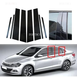 Fit For Volkswagen Polo Sedan 2022-2023 Glossy Black Silvery Carbon Pillar Posts Column B C Sticker Window Door Side Cover Trim