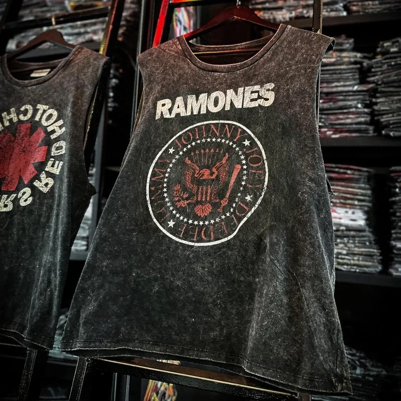 American Rock Band Printed Vintage Washed Sports Vest Cotton Sleeveless Men's T-shirt Hip-hop Gym Clothing Tank Top Summer 2026