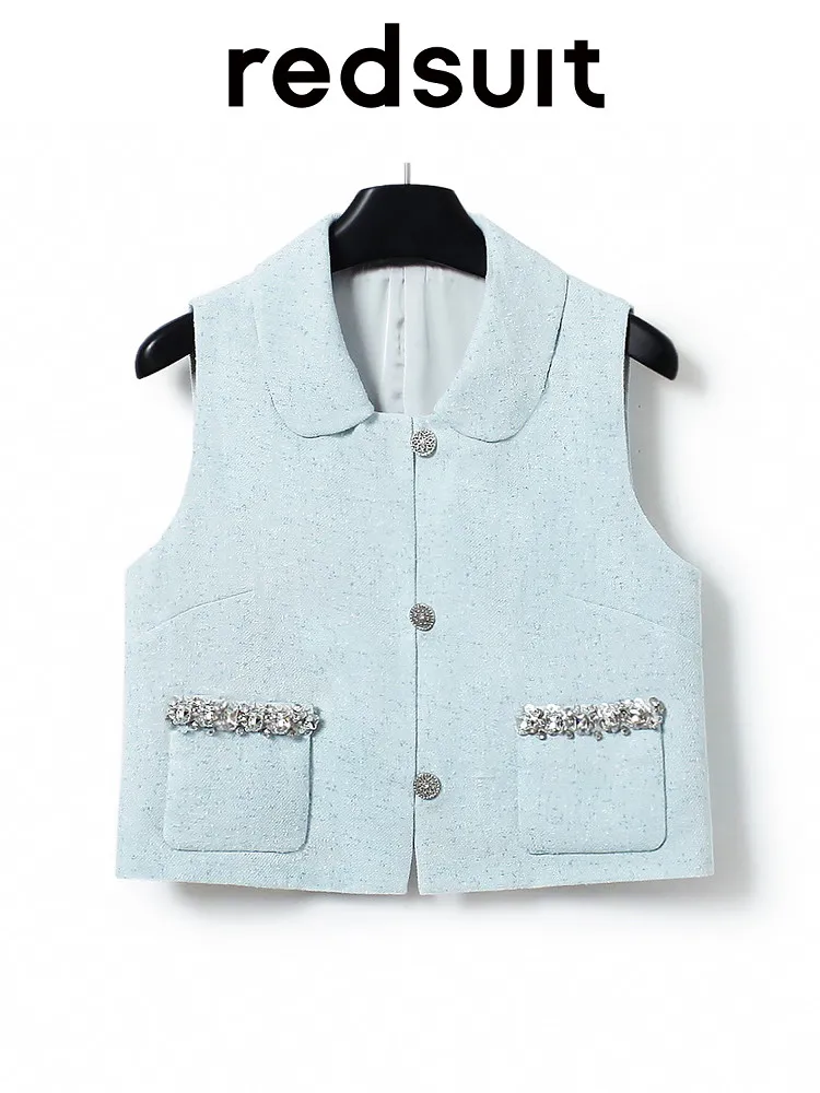 New Sea blue lightweight coarse woolen top+fashionable half skirt set Can customize size