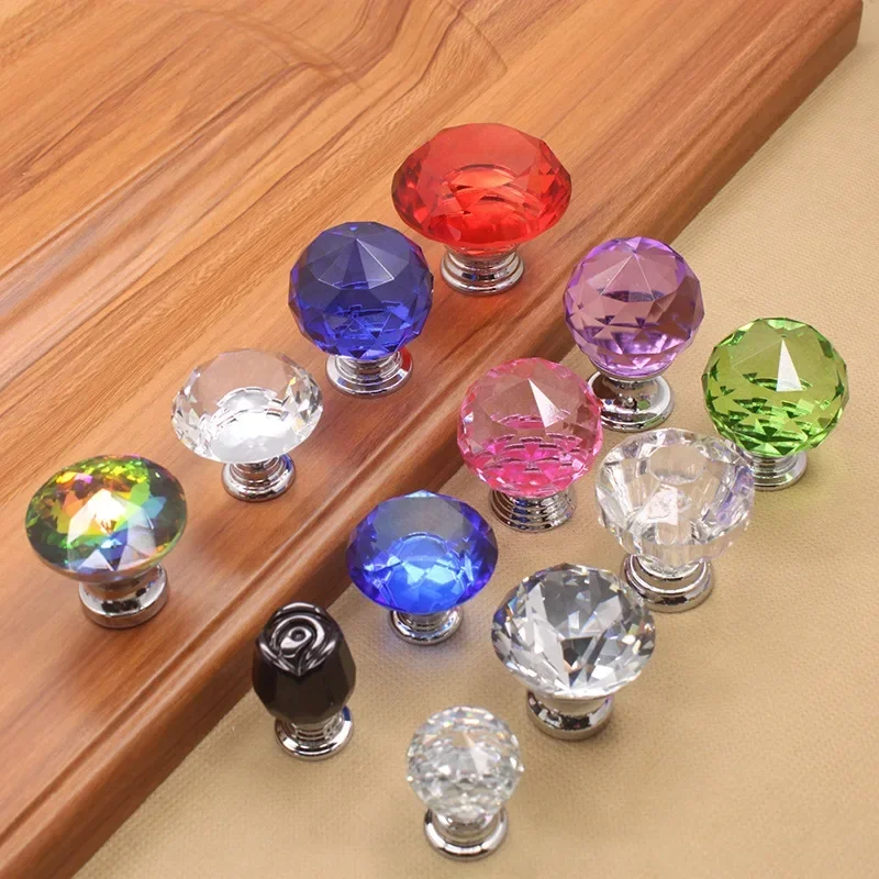 Furniture transparent crystal knobs and handles cabinet pulls kitchen door handle and drawer single hole diamond spherical glass