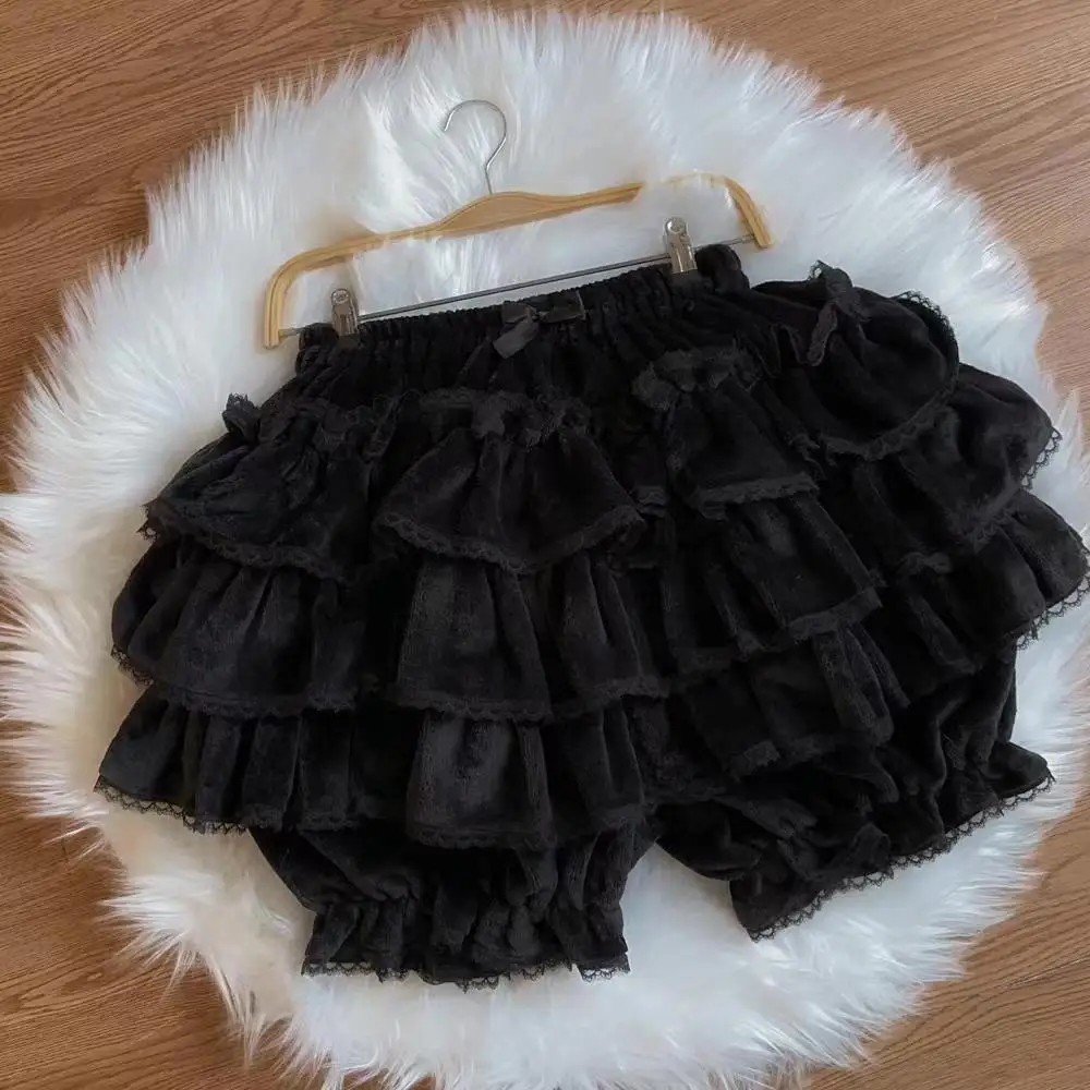 Sweet JK Plush Shorts Japanese Kawaii Ruffles Lantern Shorts Yellow Black Pink White Pumpkin Pants Lolita Harajuku Y2k Bottoms