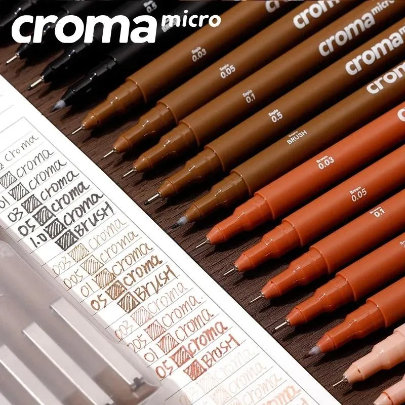 

Croma Micro Fineliner Art Calligraphy Pens classics set soft Needle Tip Artist Drawing Sketching Black/Brown/Skin Stationery art