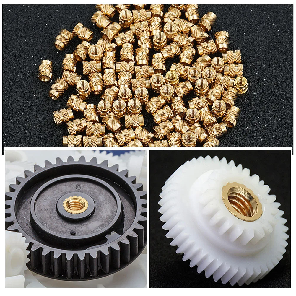 Juego de insertos roscados de cobre, tuerca resistente al calor, incrustación moleteada para piezas de impresora 3D, inserto roscado, 100 Uds.