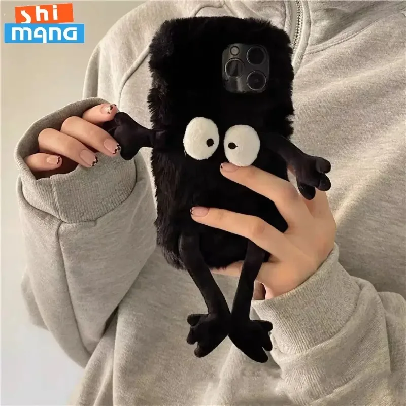 Plush briquettes  Soft Plush Phone Case For iPhone 17 16 15 11 12 13 14 Pro XR X Xs Max mini 7 8 6 6s Plus MAX 3D Fur Back Cover