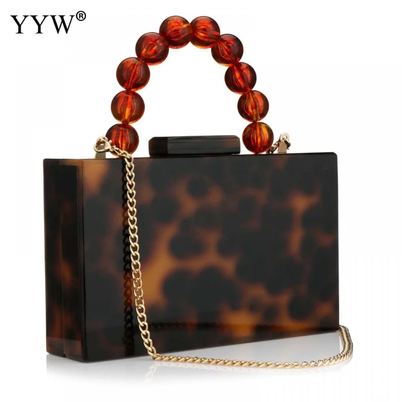INS Popular Acrylic Box Bag Pearl Clutch Bag With Chain Women Eevneing Bead Handle On Top Party Girl Lady Handbag Purse Wallet