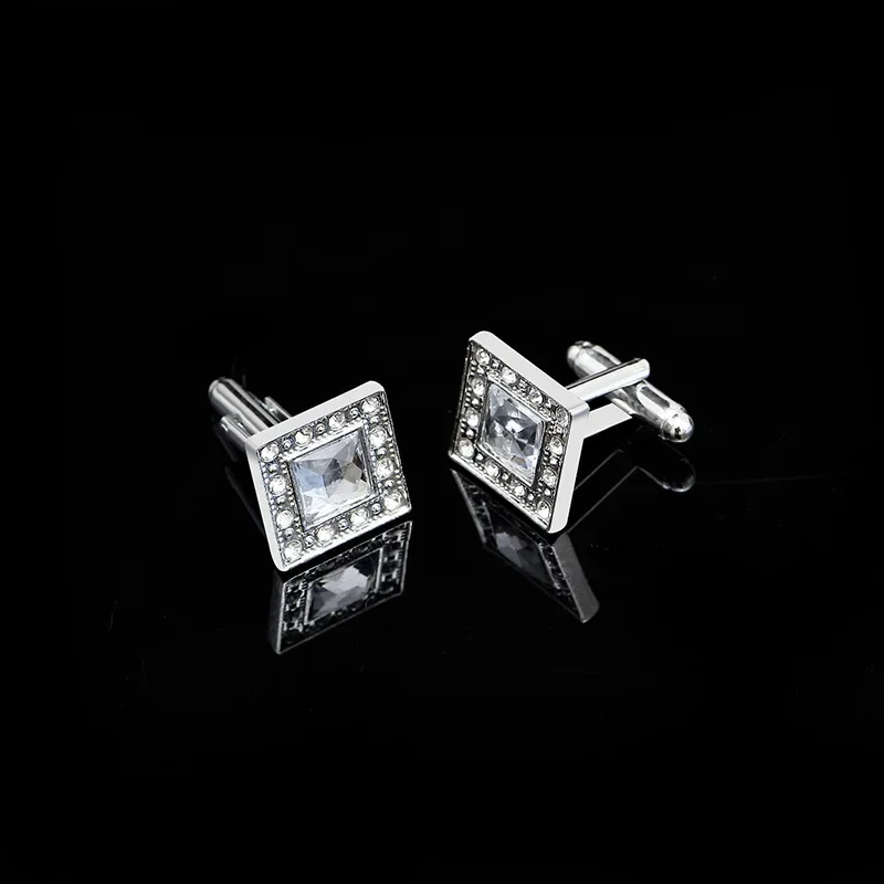 1Pair French Zircon Square Cufflinks Fashion Men\'s Business Banquet Suit Shirt Cuffs Buttons Luxury Wedding Cuff Links Gifts