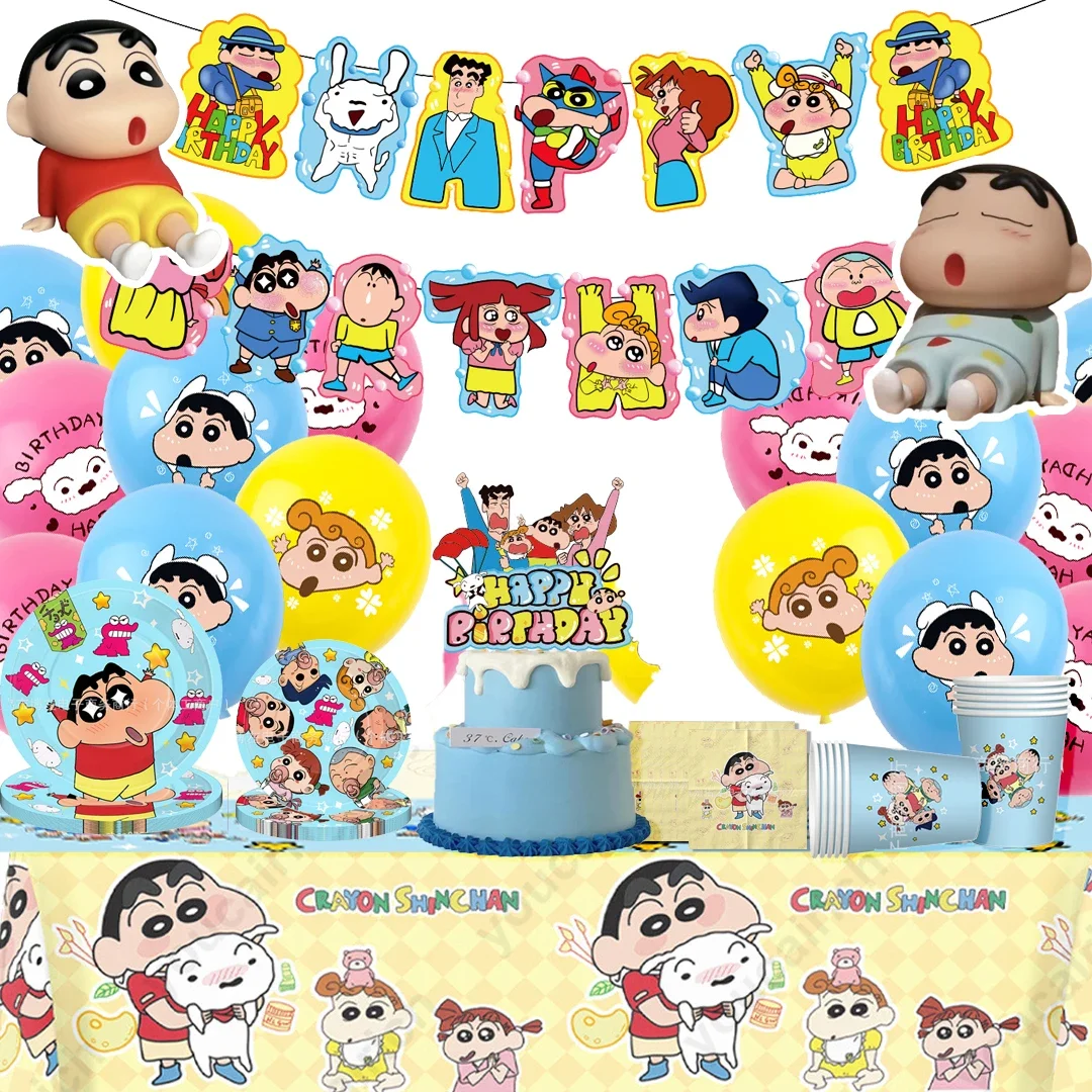 Hot Crayon Shin-chan Birthday Party Supply Disposable Cake Topper Hanging Flag party Crayon Shin-chan suits Birthday Decorations