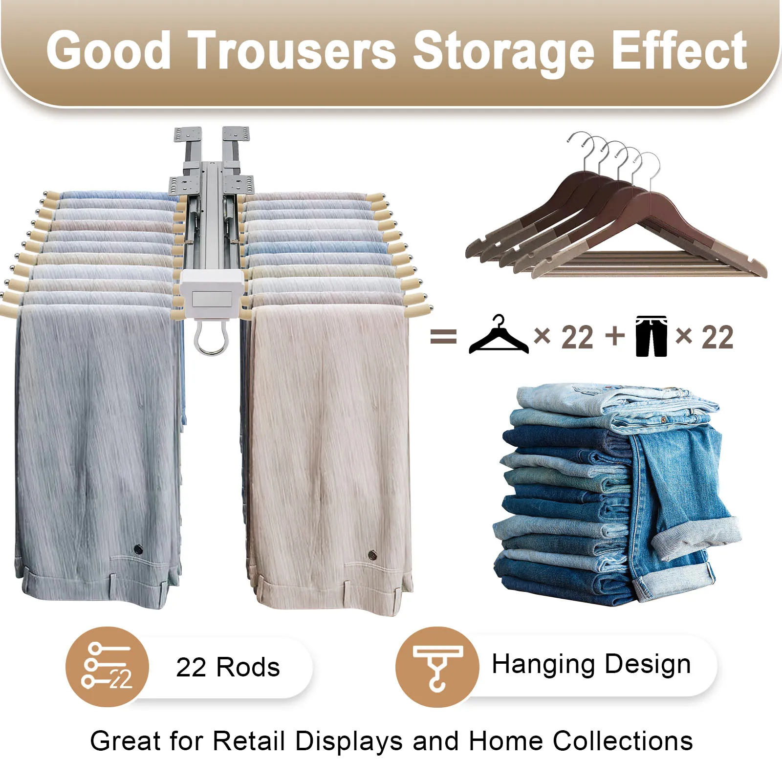 

22 Arms Pull Out Sliding Trousers Rack Pants Holder Rack Closet Organizer Hanger Stainless Steel Hanging Rail