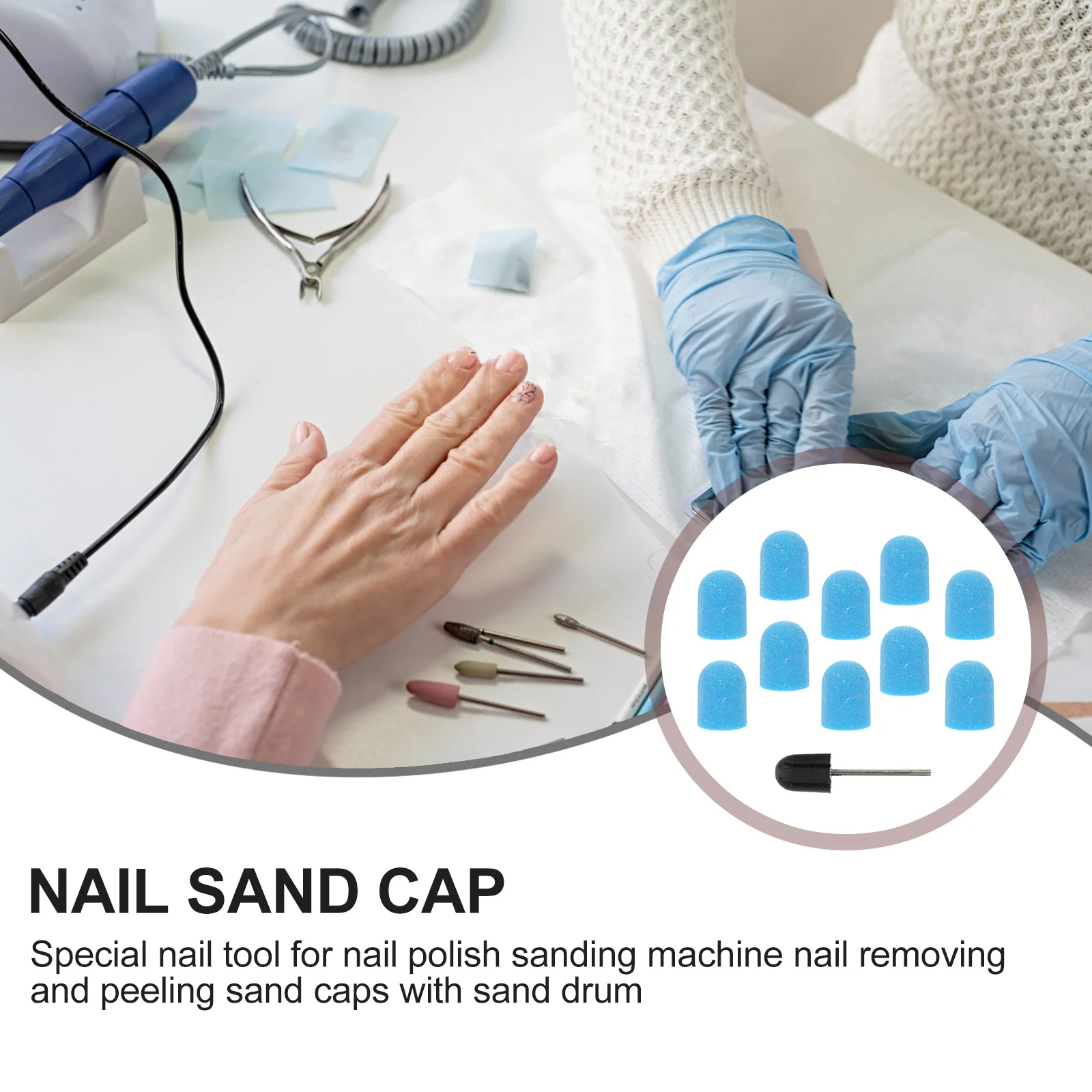 

10Pcs Nail Art Sanding Caps Durable Rust-Proof Manicure Tool Nail Grinding Head Replacement Polishing Burr Caps