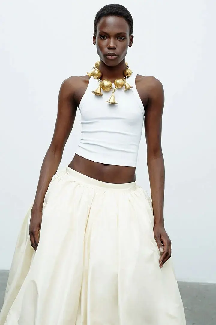 Nieuwe ivoor maxi rokken met zakken geplooide lange rok vrouwen ruches rok partij rits volledige lengte op maat gemaakt