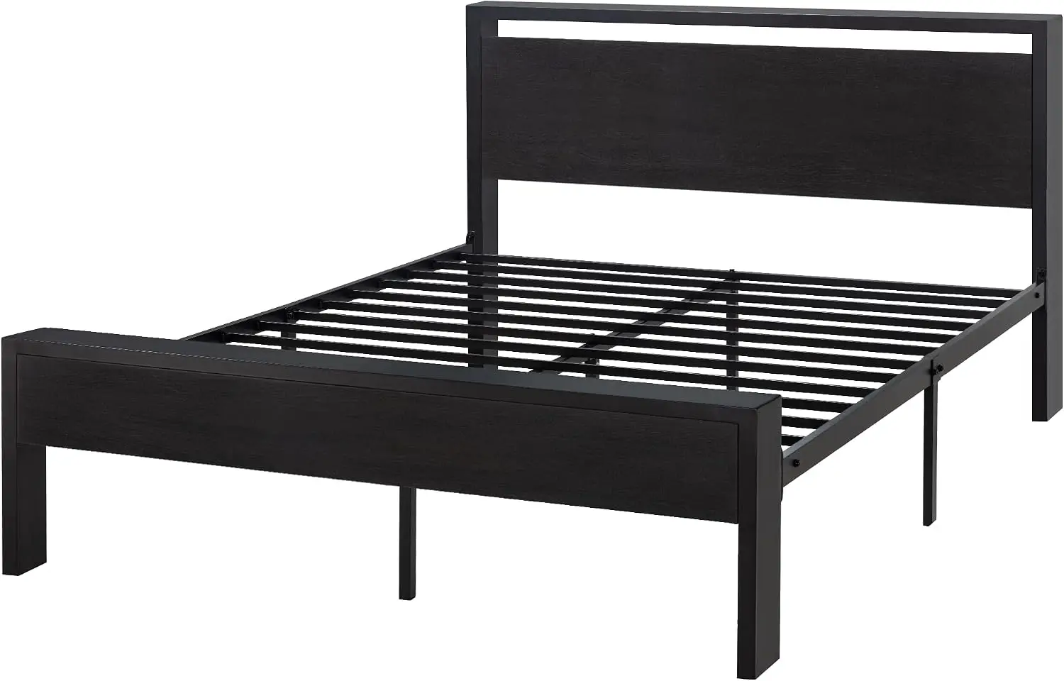 Full Size Industrial Metal Platform Bed Frame with Wood Headboard and Footboard, 12-Inch Under-Bed Storage, Black Oak image 8