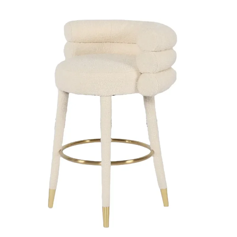Modern Velvet Bar Stool High Back Stainless Steel Legs Luxury Home Furniture Comfortable Fabric Seat for Kitchen Island Decor