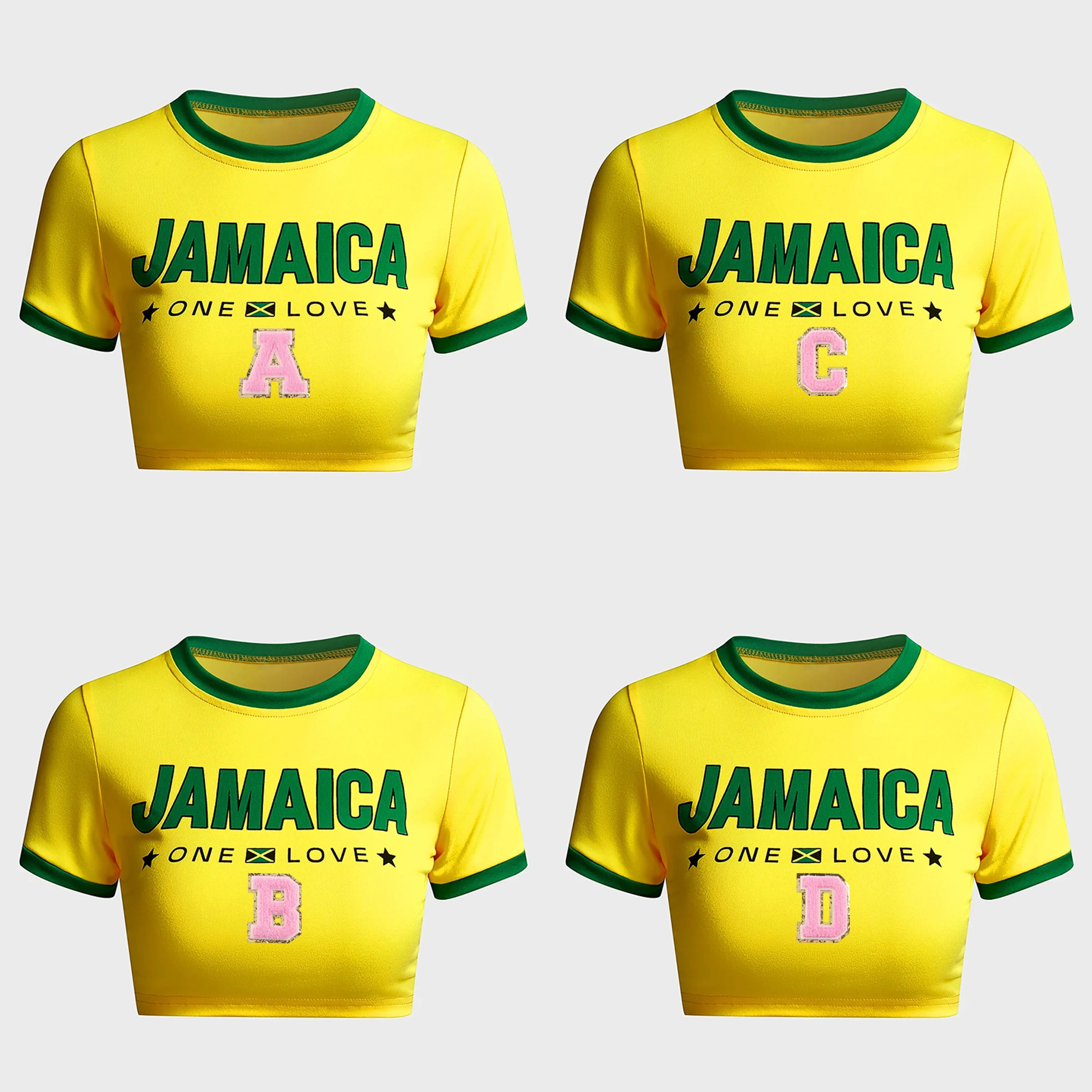 

Short Sleeve Baby T-shirt Spicy Girls 26 Letters Crop Tops Jamaica Summer Harajuku Round Neck Leisure Streetwear Simple Generous