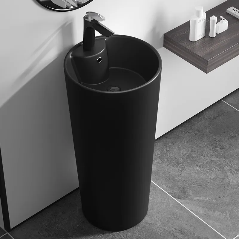 

Умывальник Керамическая раковина-колонна Скандинавский простой матовый черный напольный умывальник, встроенный умывальник для балкона на открытом воздухе во дворе