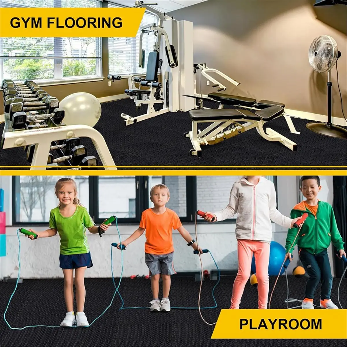 giftnew 12 Pack 12 X 12 Inch Floor Exercise Mat for Home Gym or Floor Padding for Yoga, Weights Gym Equipment Black