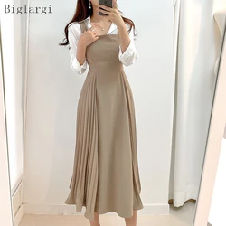 Autumn Slip Pleated Dress Women Korean Style A Line Slim Sleeveless Elegant Wrap Hip Dresses Office Ladies Dresses 2023 Vestido