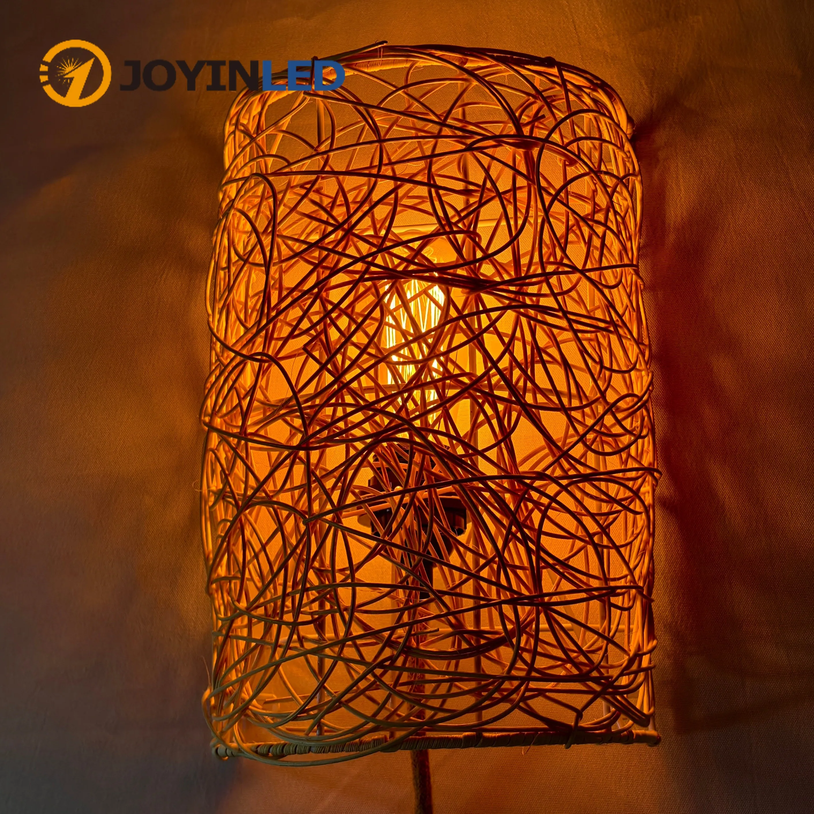 

E27 Woven Sconce Lights with Dimmable Switch Rustic Iron Rattan Woven Wall Lamps Bedside Wall Light for Bedroom Entryway Hallway