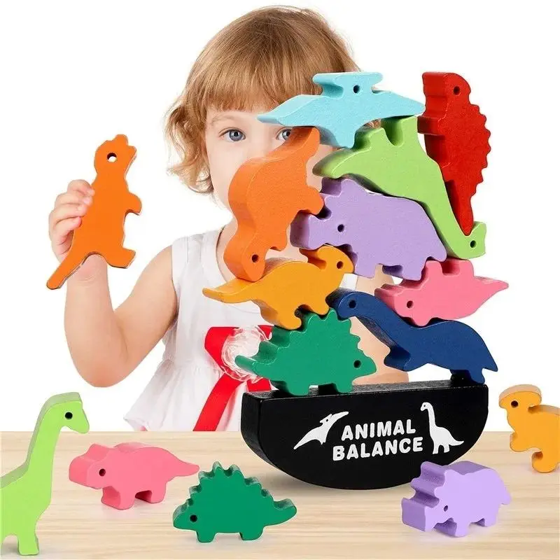 Houten Balansblokken Speelgoed Voor Kinderen Dieren Dinosaurus Gebouw Stapelen Hoge Bordspellen Hout Montessori Speelgoed Jongens Kids Cadeau