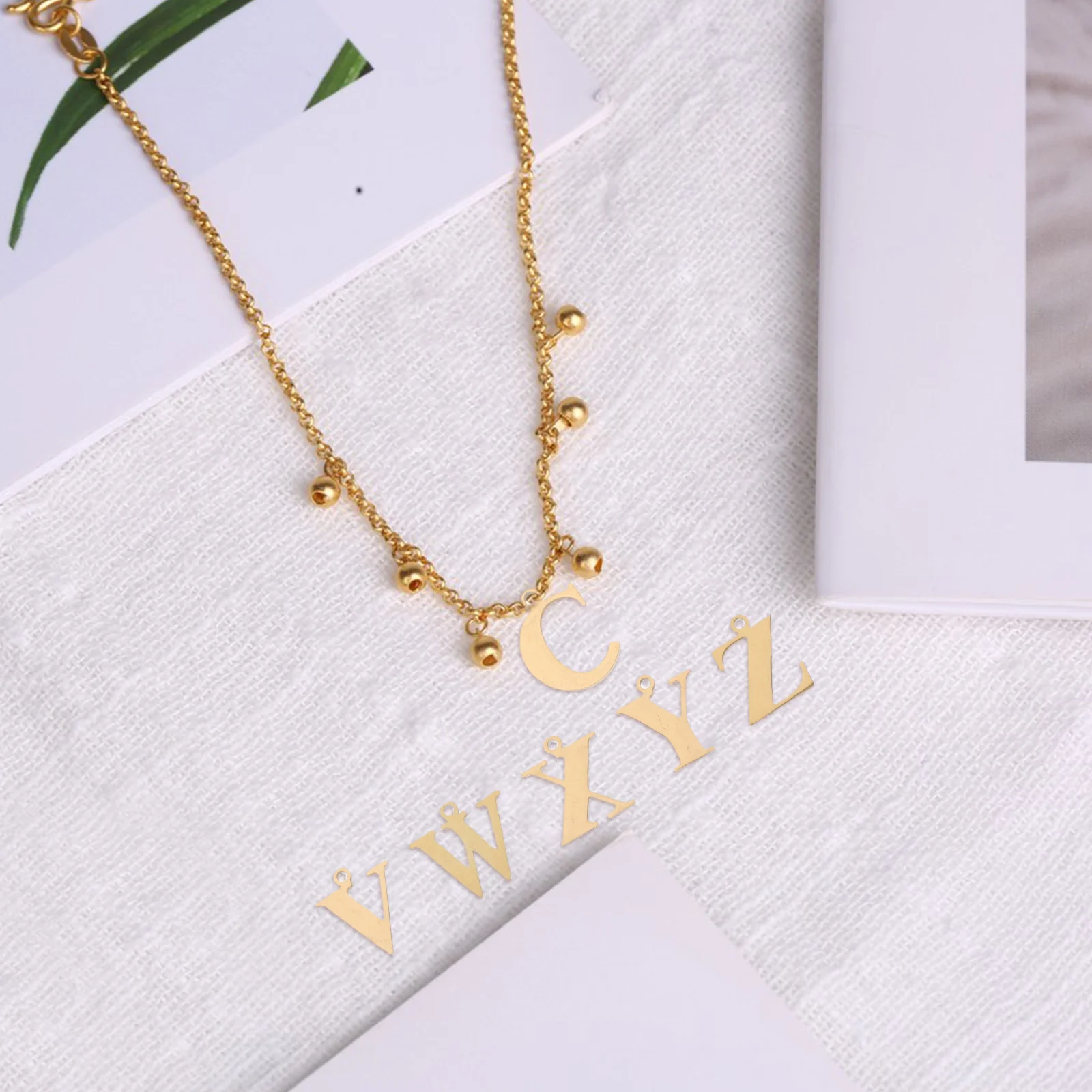 26Pcs Stainless Steel Alphabet Letter Charms DIY Jewelry Pendants for Necklaces Bracelets Keychains Words Dangle Charms Pendant