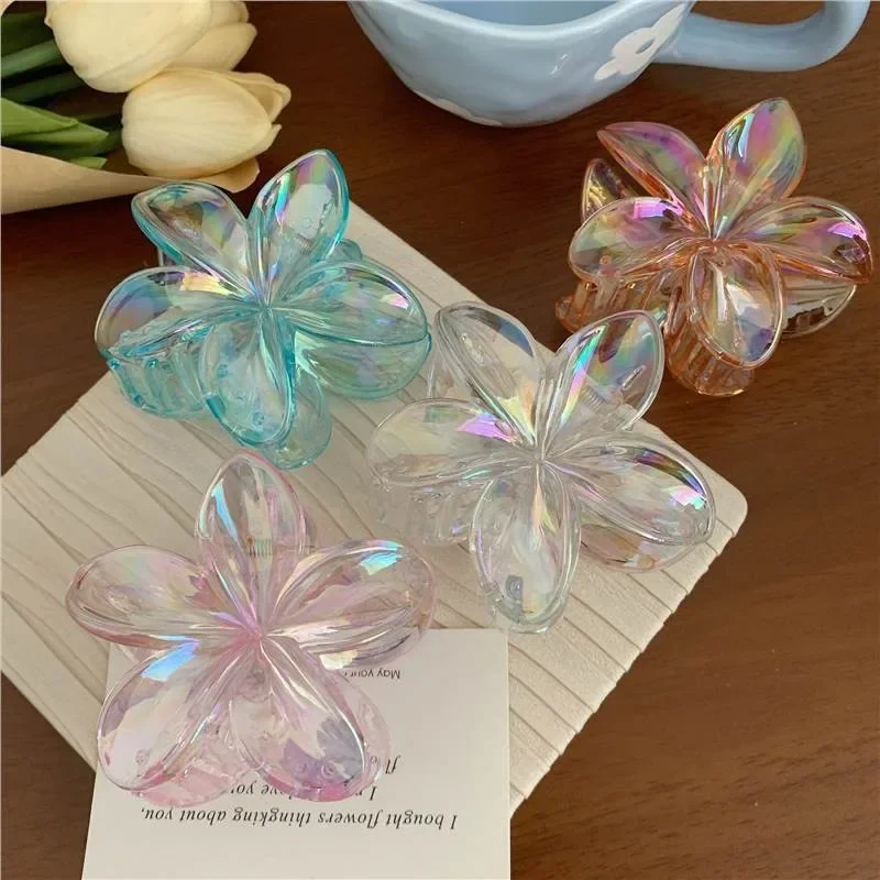 

New Fashion Sparkling Flower Claw Clip for Women Transparent Sweet Ponytail Shark Clip Versatile Girl Hair Accessories