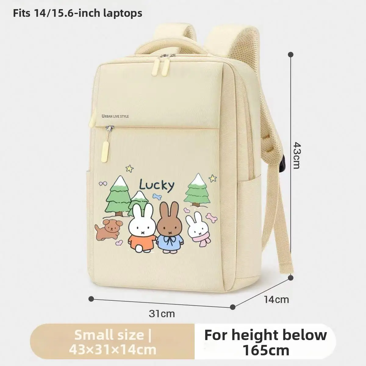 حقيبة ظهر Miffy الجديدة ذات السعة الكبيرة لرحلات العمل للرجال في الصباح، حقيبة ظهر للكمبيوتر المحمول بسيطة وأنيقة