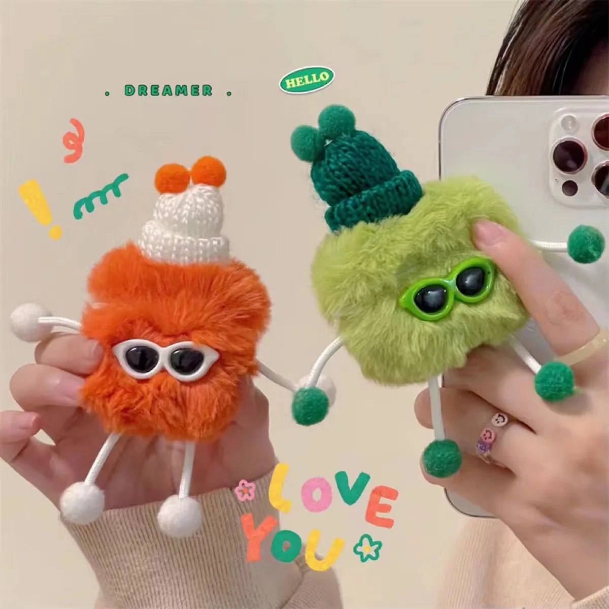 Sunglasses Stuffed Monster Fluffy Soft Plush Earphone Case For Apple AirPods 1 2 Pro 3 Cover Silicone Fur Headphones Cases