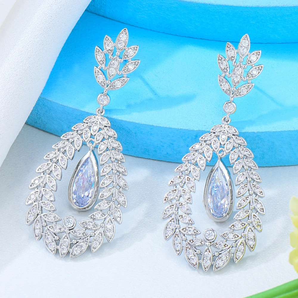 GODKI Trendy Celebrity Favorite Blue Heart Dangle Earrings for Women Wedding Cubic Zircon Jewelry pendientes mujer moda 2024